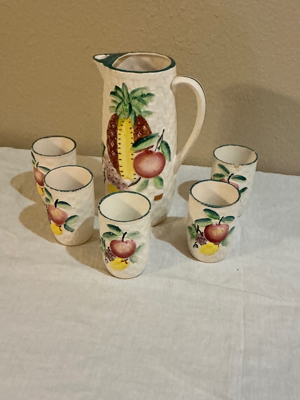 Vintage 1950s Gardner Import Japan Ceramic Fruit Juice Pitcher (Plus 5 Bonus Tum